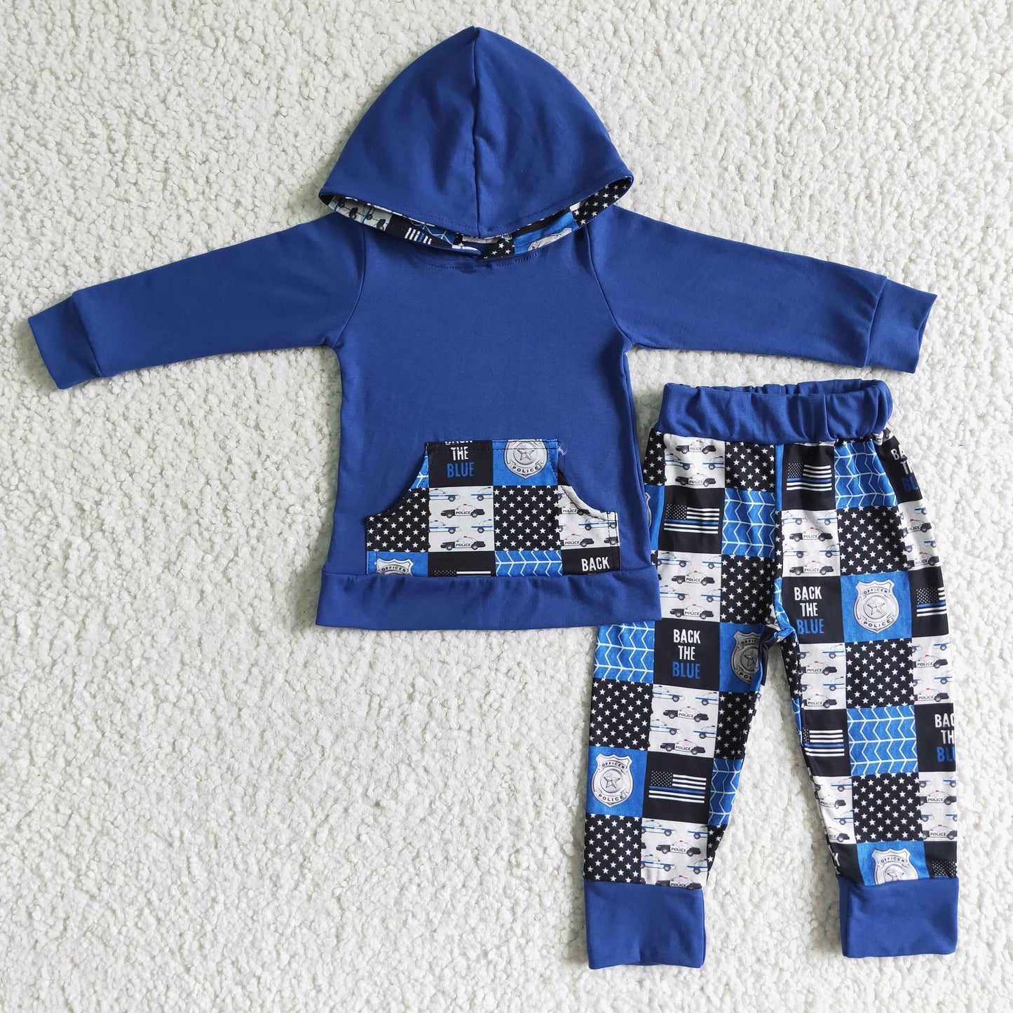 Blue line boy hoodie set