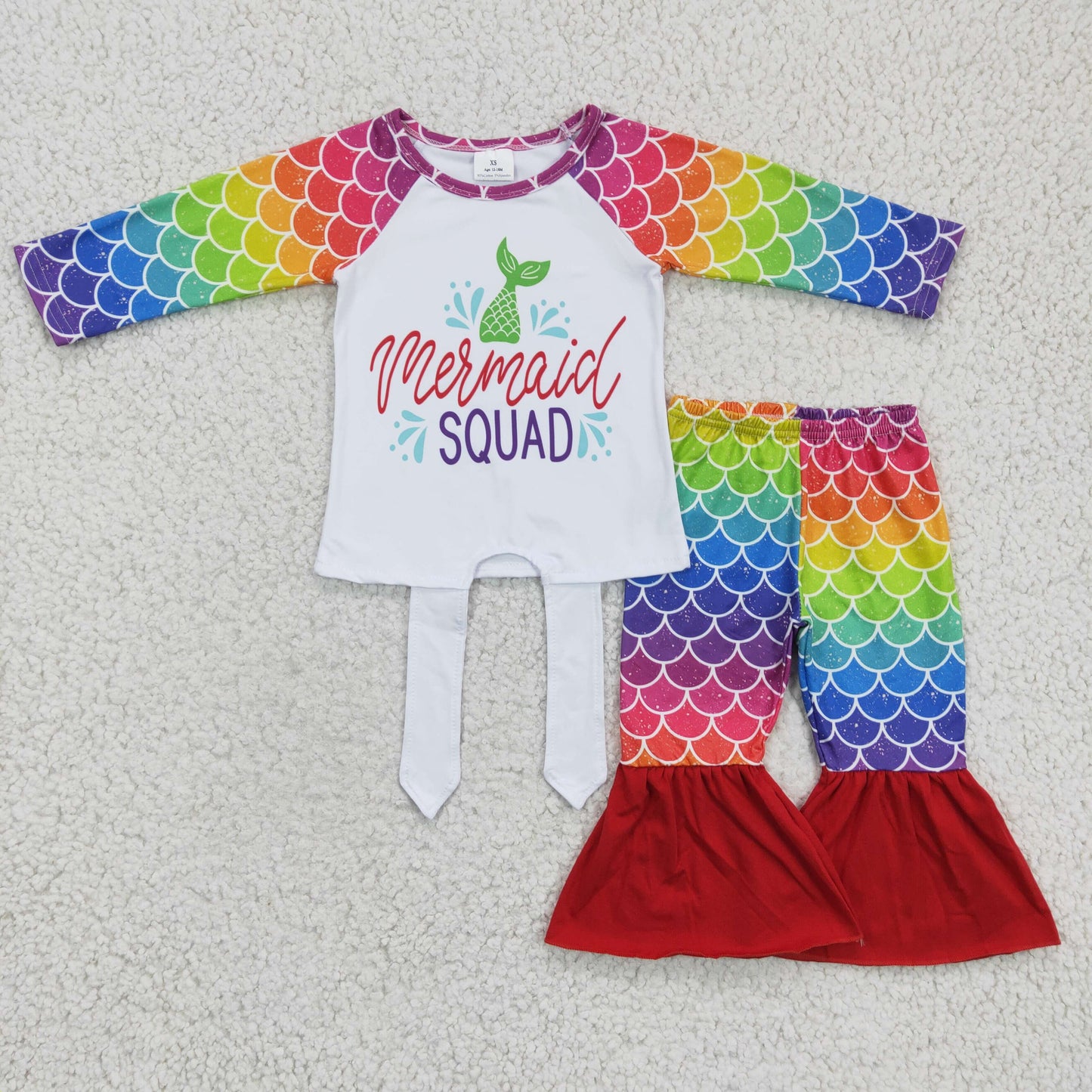 Colorful mermaid scale squad kids girls clothing set