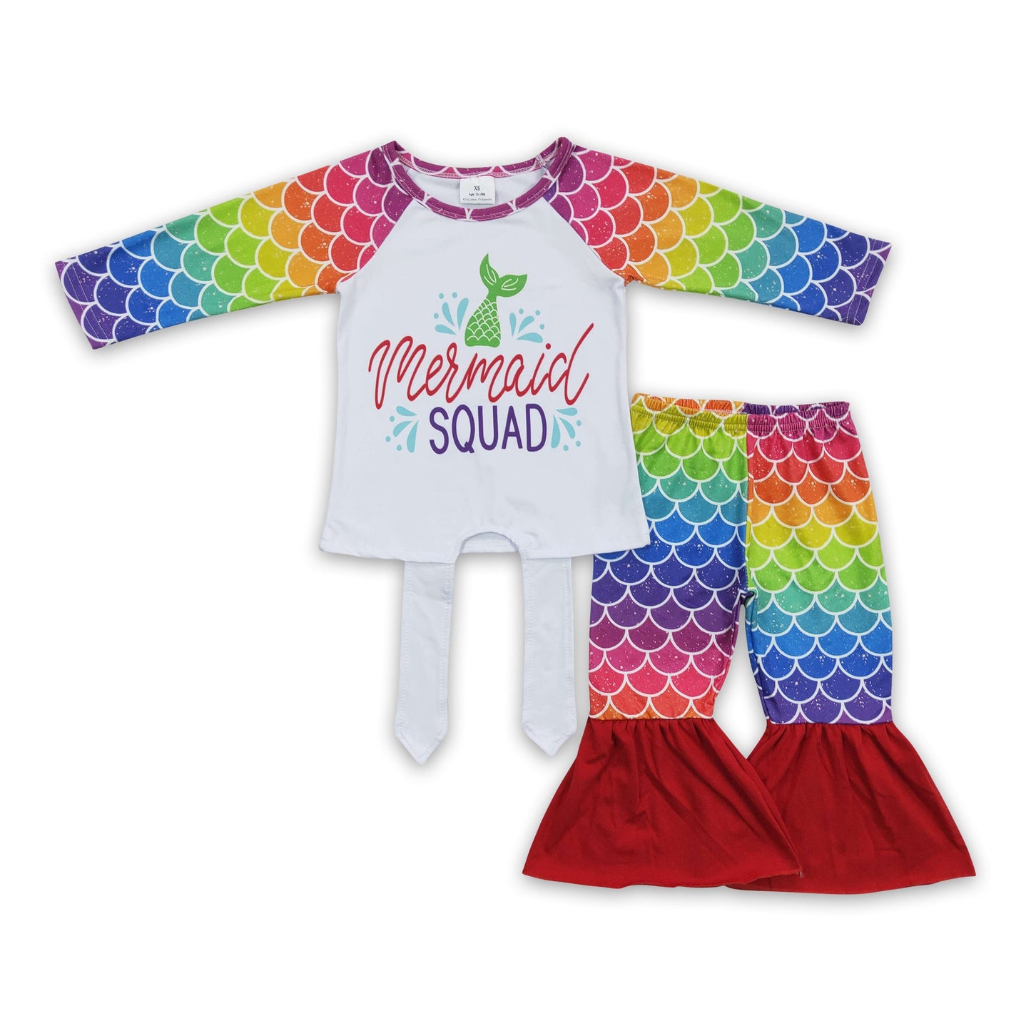 Colorful mermaid scale squad kids girls clothing set