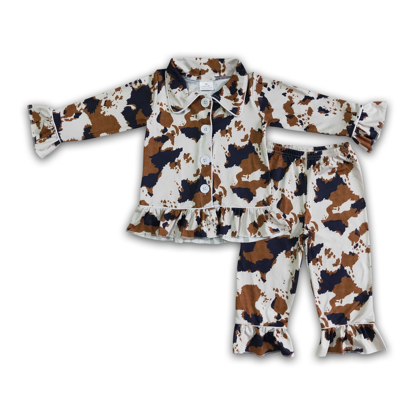Cow print long sleeve girls pajamas