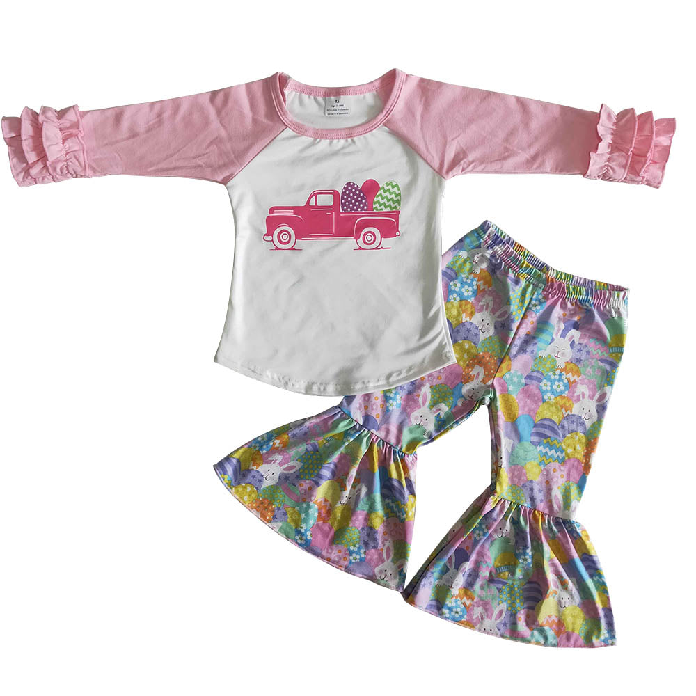 Truck eggs shirt bell bottom pants girls easter clothes