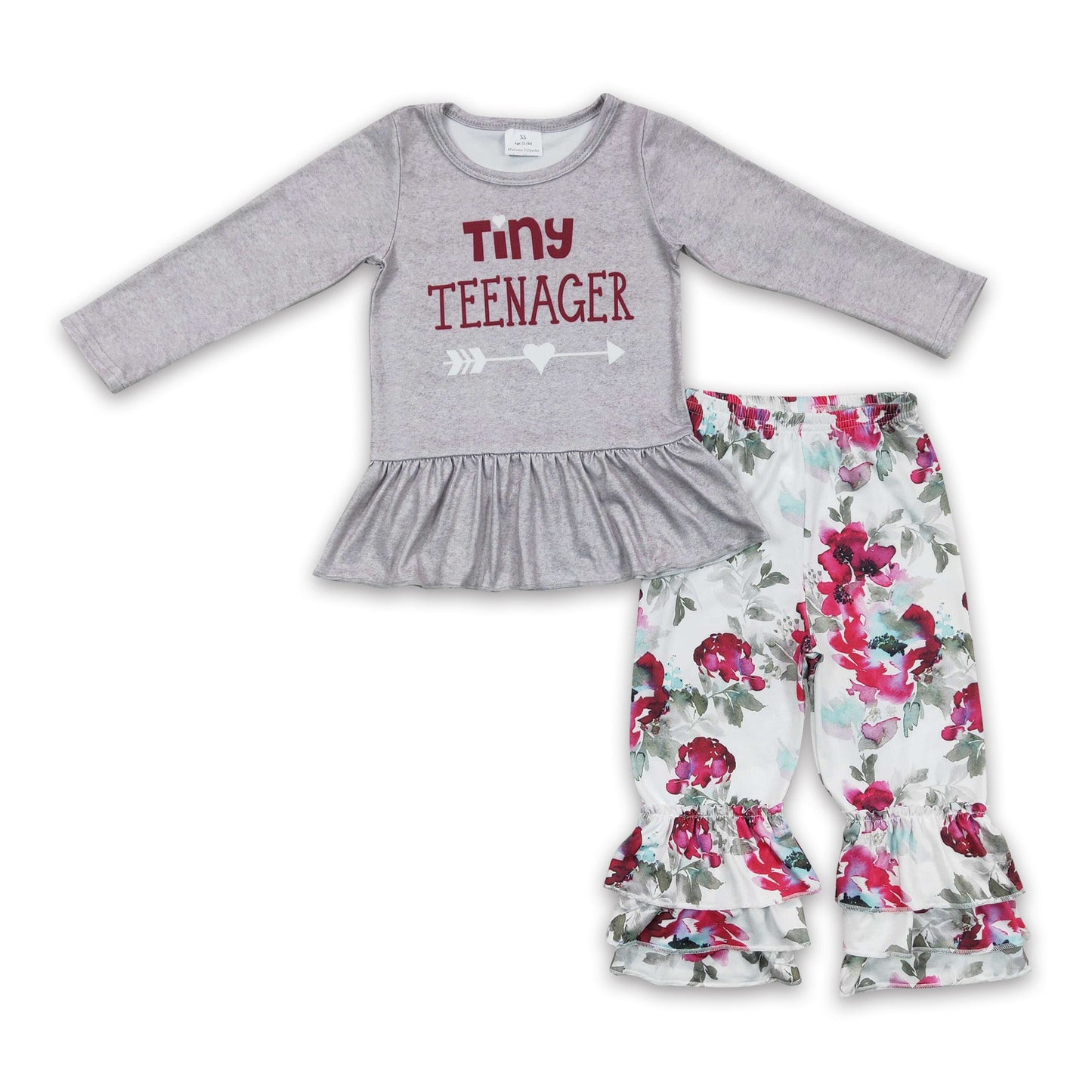 Tiny teenager grey top triple ruffle pants children clothing outfits