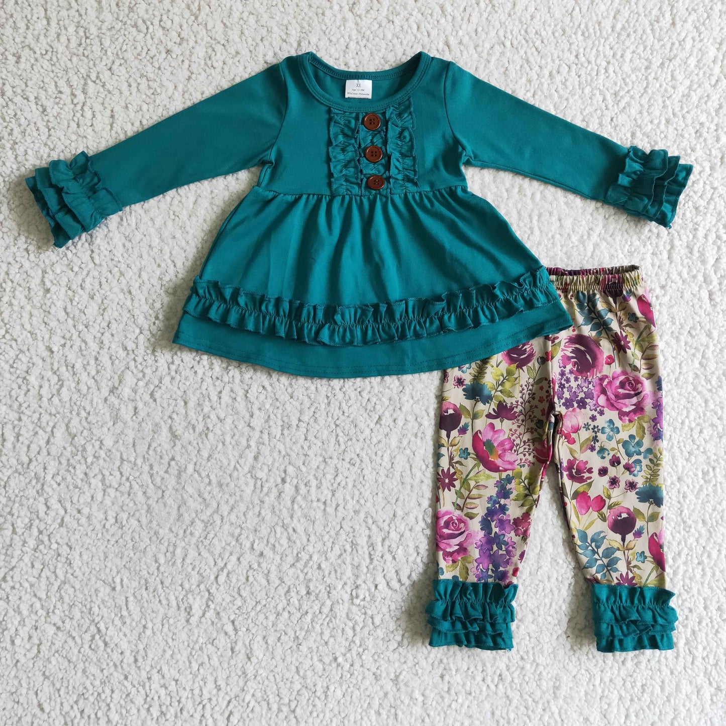 Blue cotton tunic floral leggings girls fall clothing