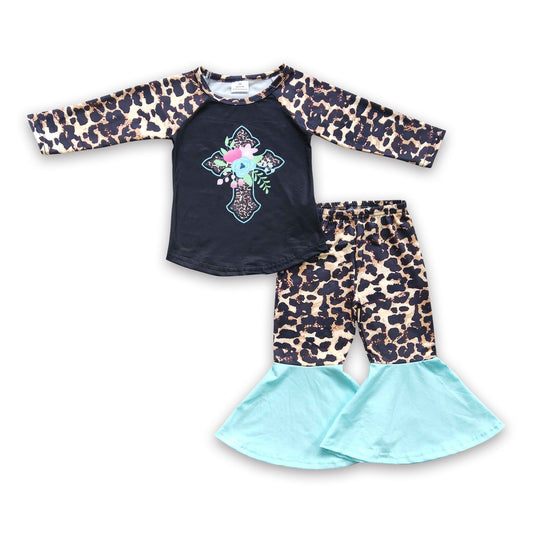 Cross black shirt leopard pants children outfits