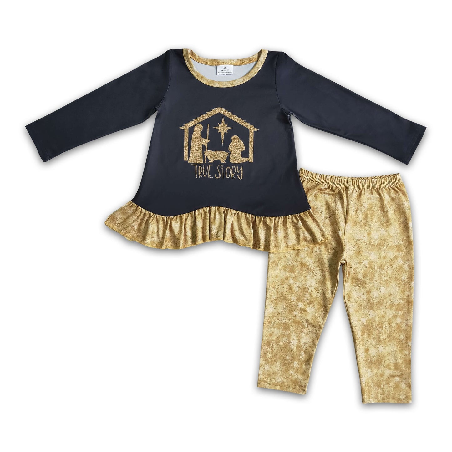 True story shirt golden color legging nativity girls Christmas clothing