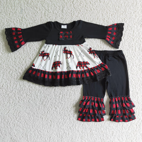 Buffalo reindeer bear tunic triple ruffle pants Christmas clothing