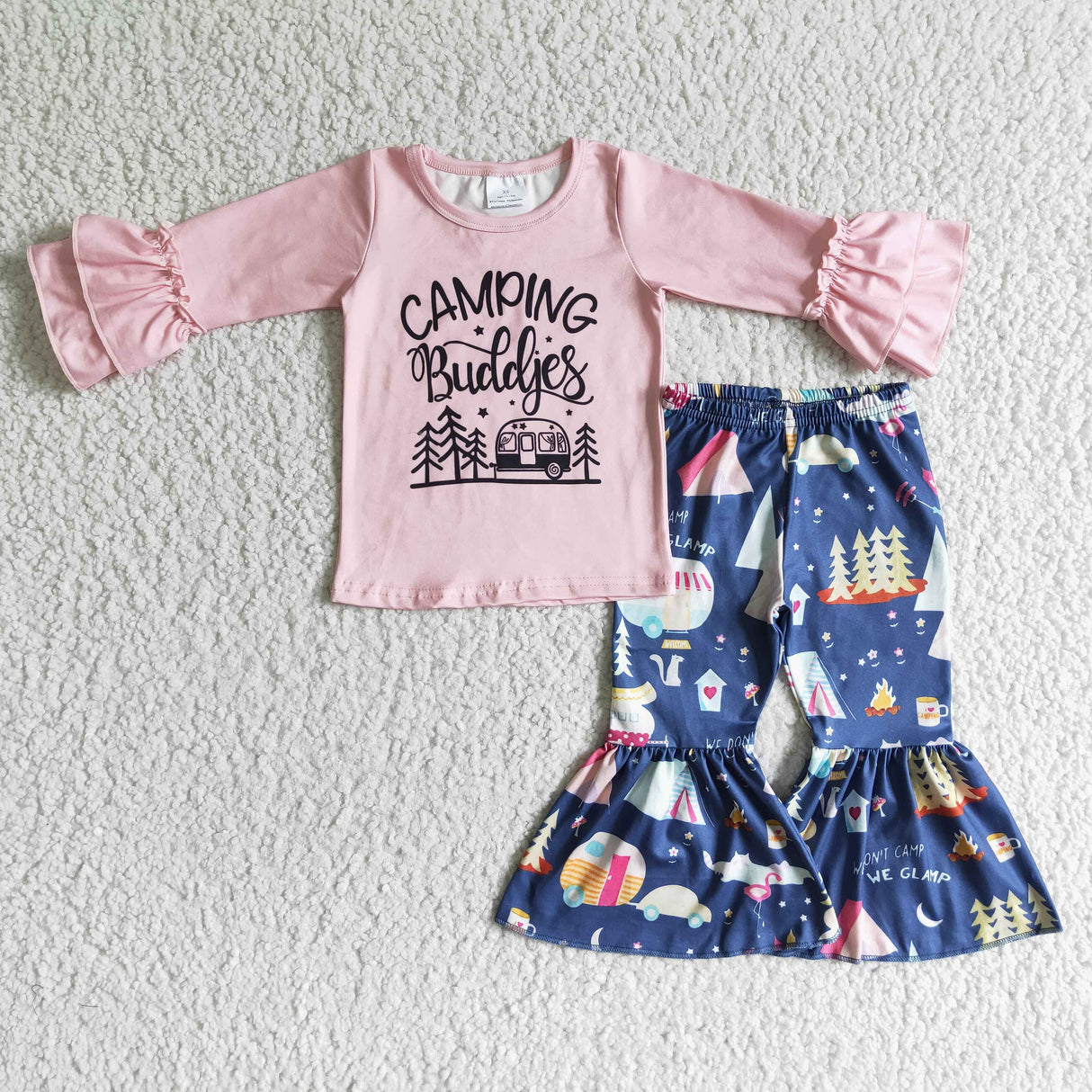 Camping print children clothing set