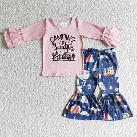 Camping print children clothing set