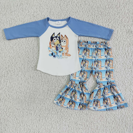 Solid long sleeve dog screen print shirt pants girls clothing sets