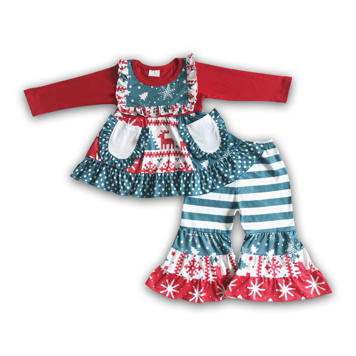 Pockets patchwork girls Christmas outfits