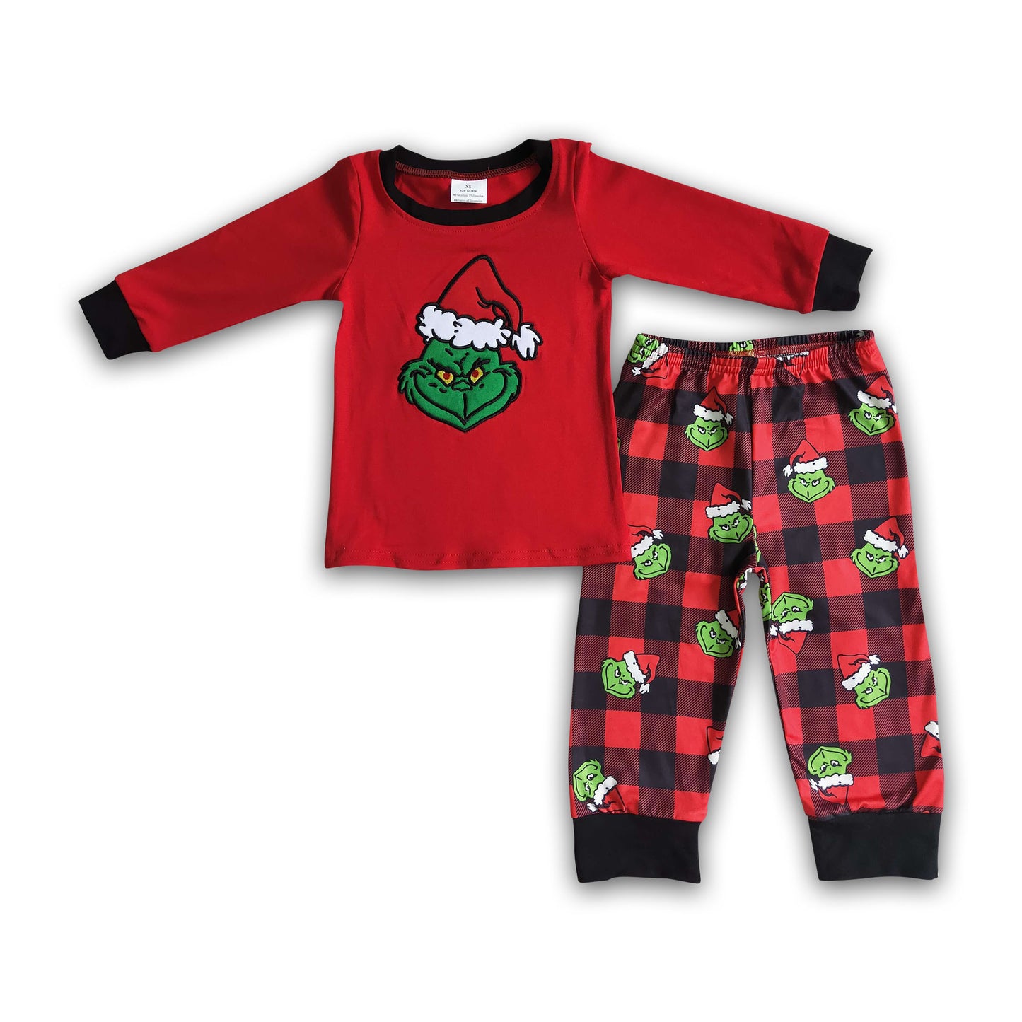 Cotton green face applique chilren pjs Christmas clothing