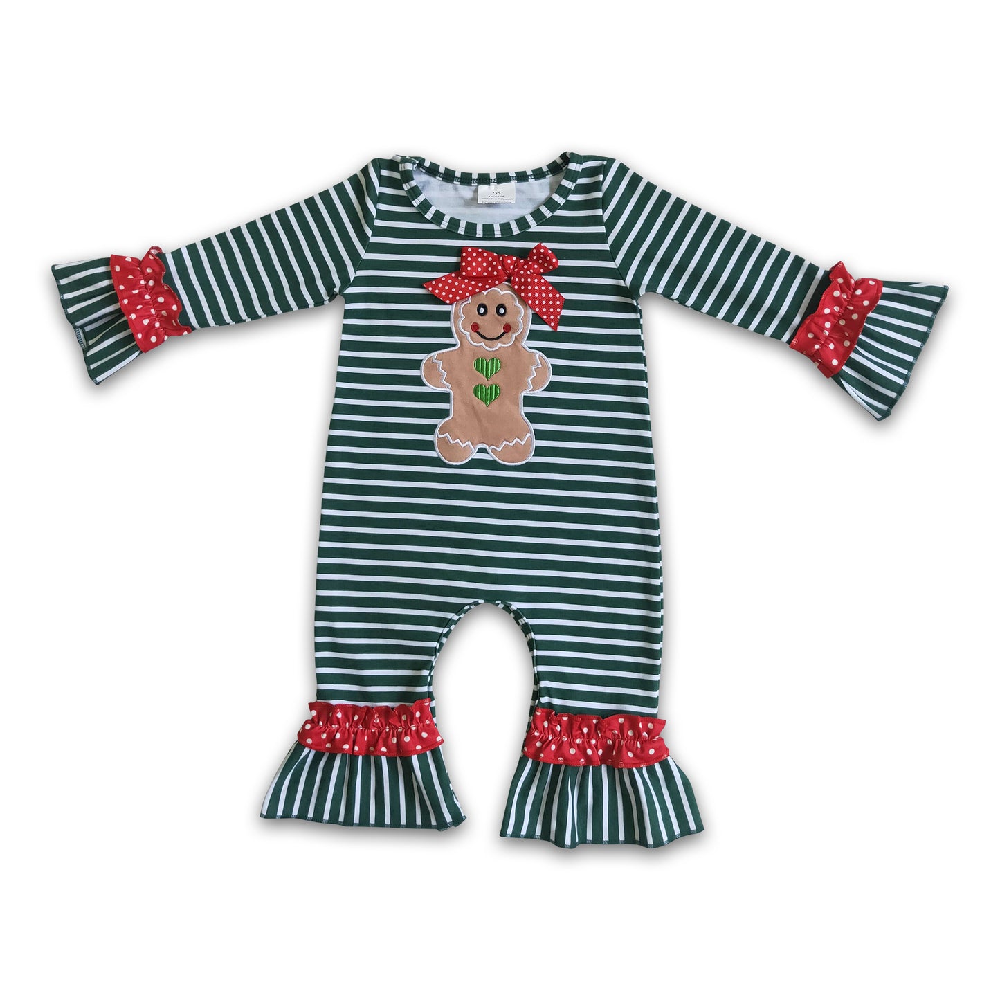 Gingerbread embroidery cotton stripe baby girls Christmas rompers