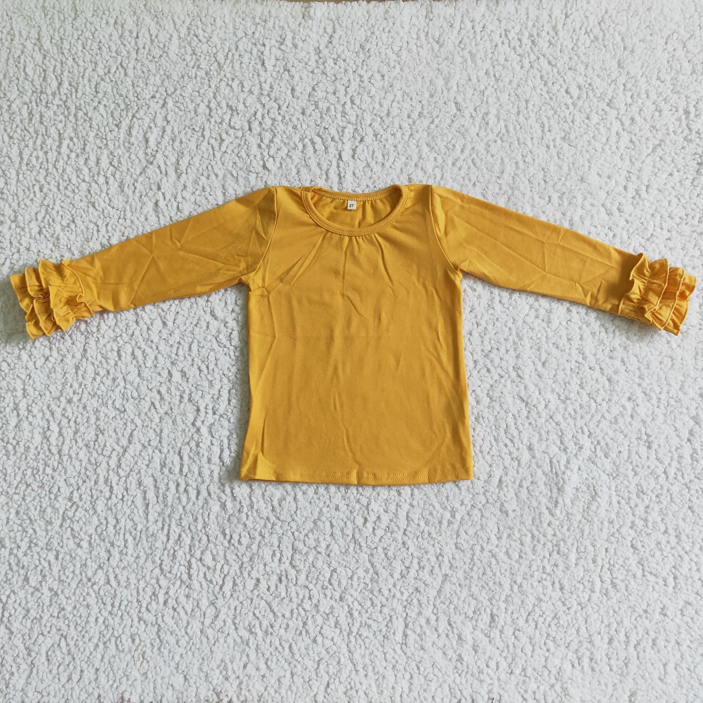 Yellow long ruffle sleeve cotton shirt