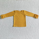 Yellow long ruffle sleeve cotton shirt
