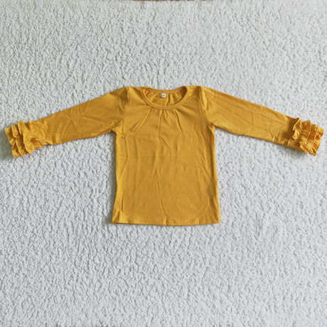 Yellow long ruffle sleeve cotton shirt