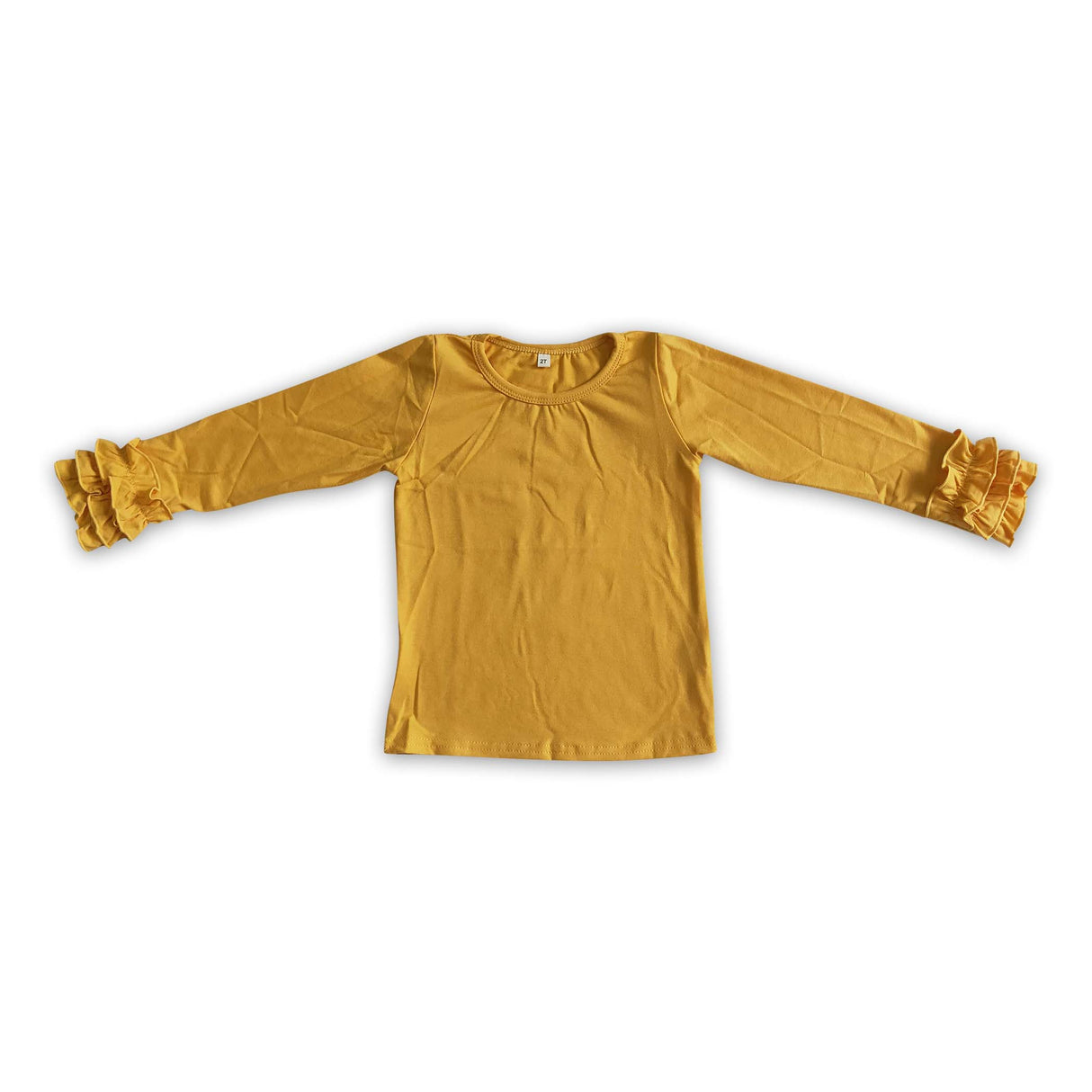Yellow long ruffle sleeve cotton shirt