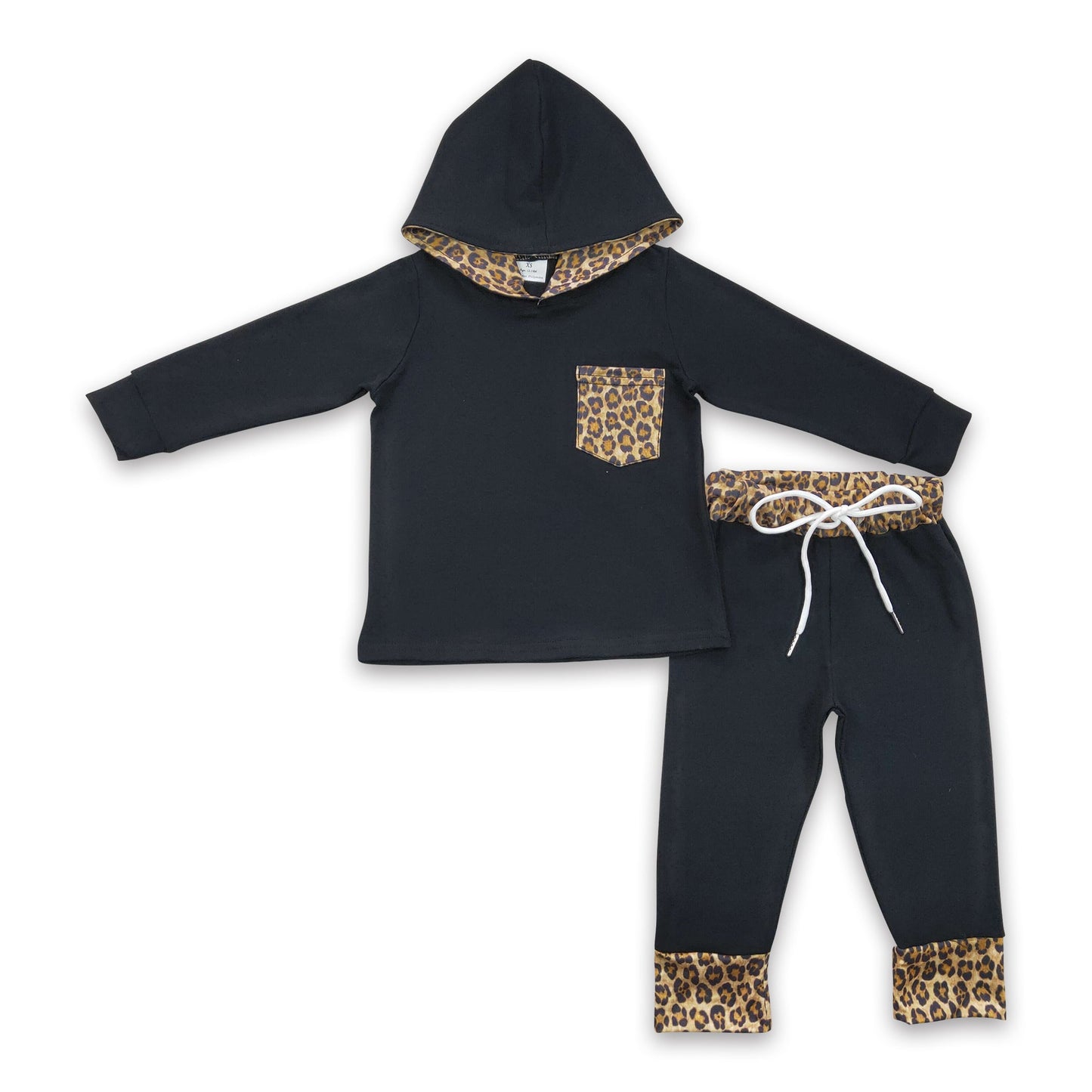 Brown leopard black hoodie set girls fall outfits