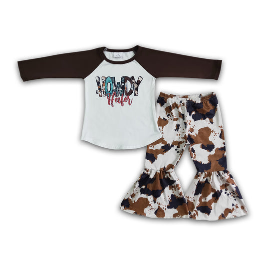 Heifer raglan shirt cow bell bottom pants girls outfits