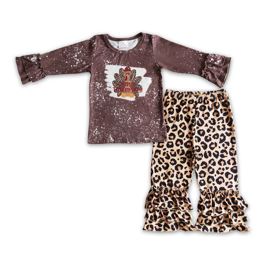 Happy Thanksgiving turkey leopard girls outfits
