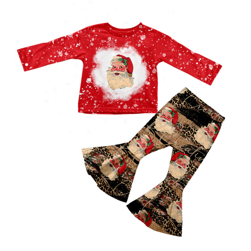 MOQ 5 santa bleached top pants girls Christmas clothes