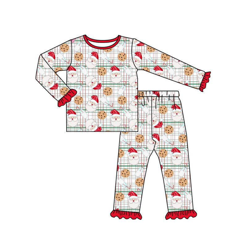 MOQ 5 plaid santa cookie milk girls Christmas pajamas