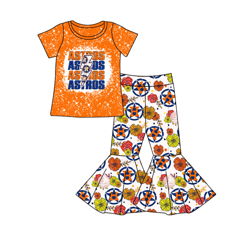 MOQ 5 H orange top floral pants girls team clothes