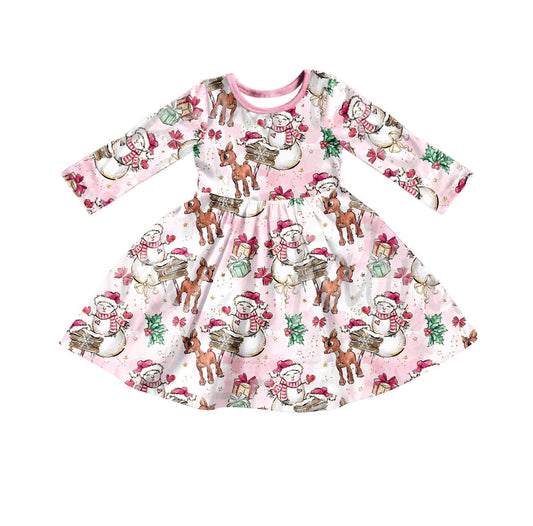 MOQ 5 pink snowman deer baby girls Christmas dresses