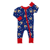 MOQ 5 PCS blue deer heart baby kids Christmas zipper romper