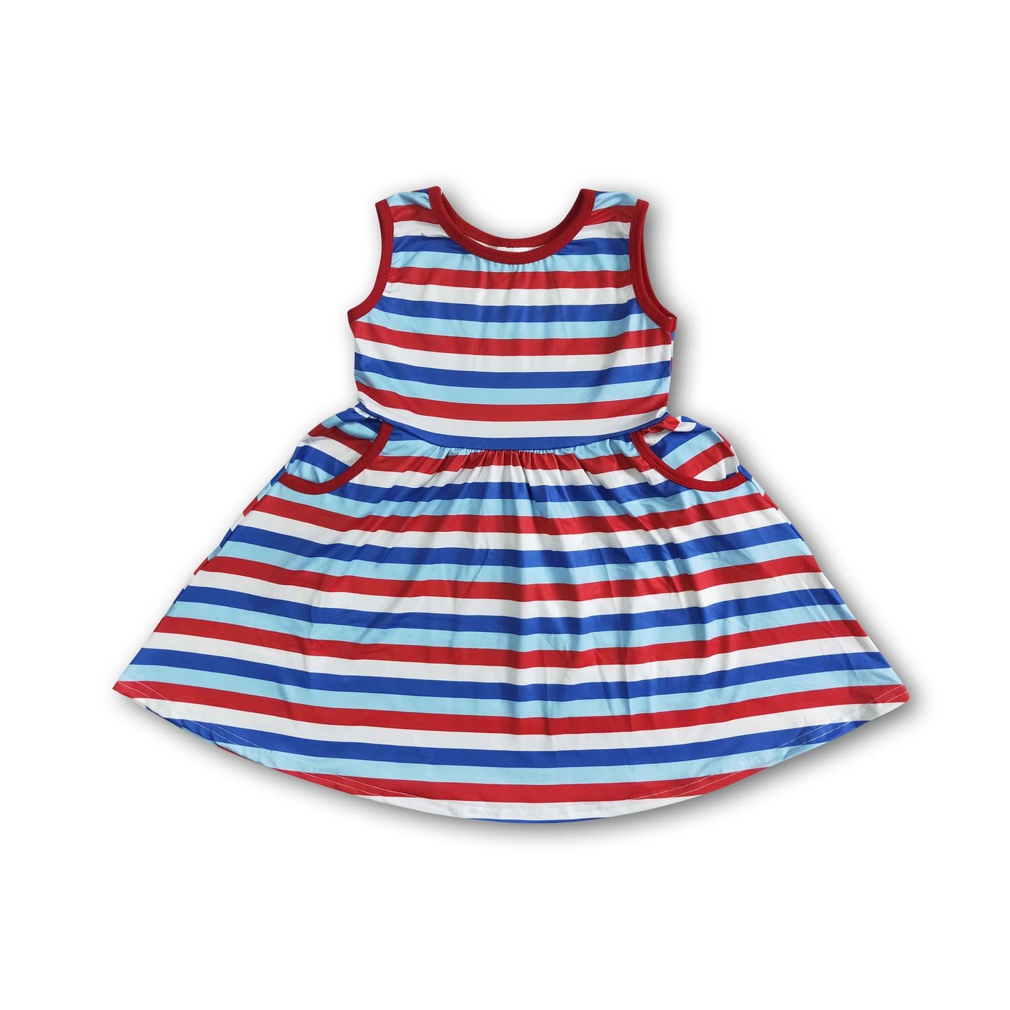Sleeveless stripe pocket baby girls 4th of july dresses