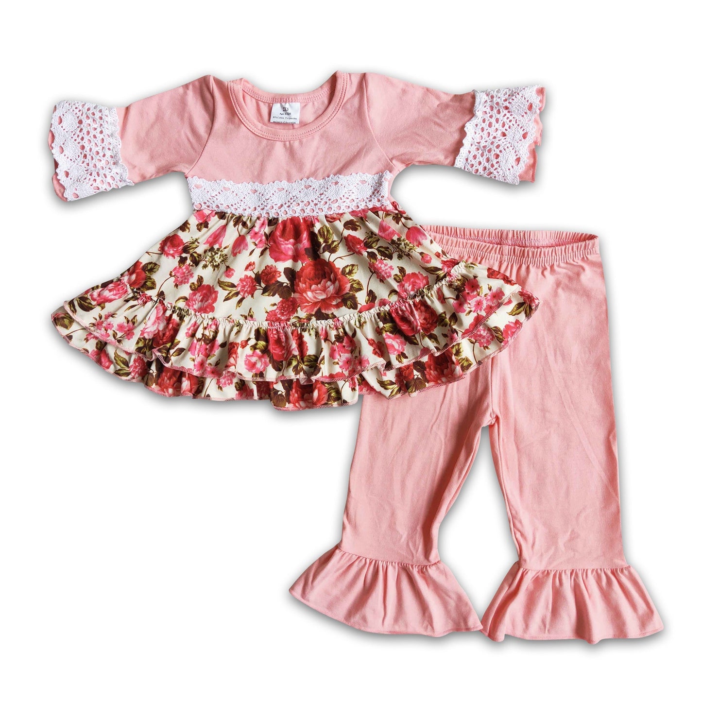 Floral tunic 3/4 sleeves girls clothing set