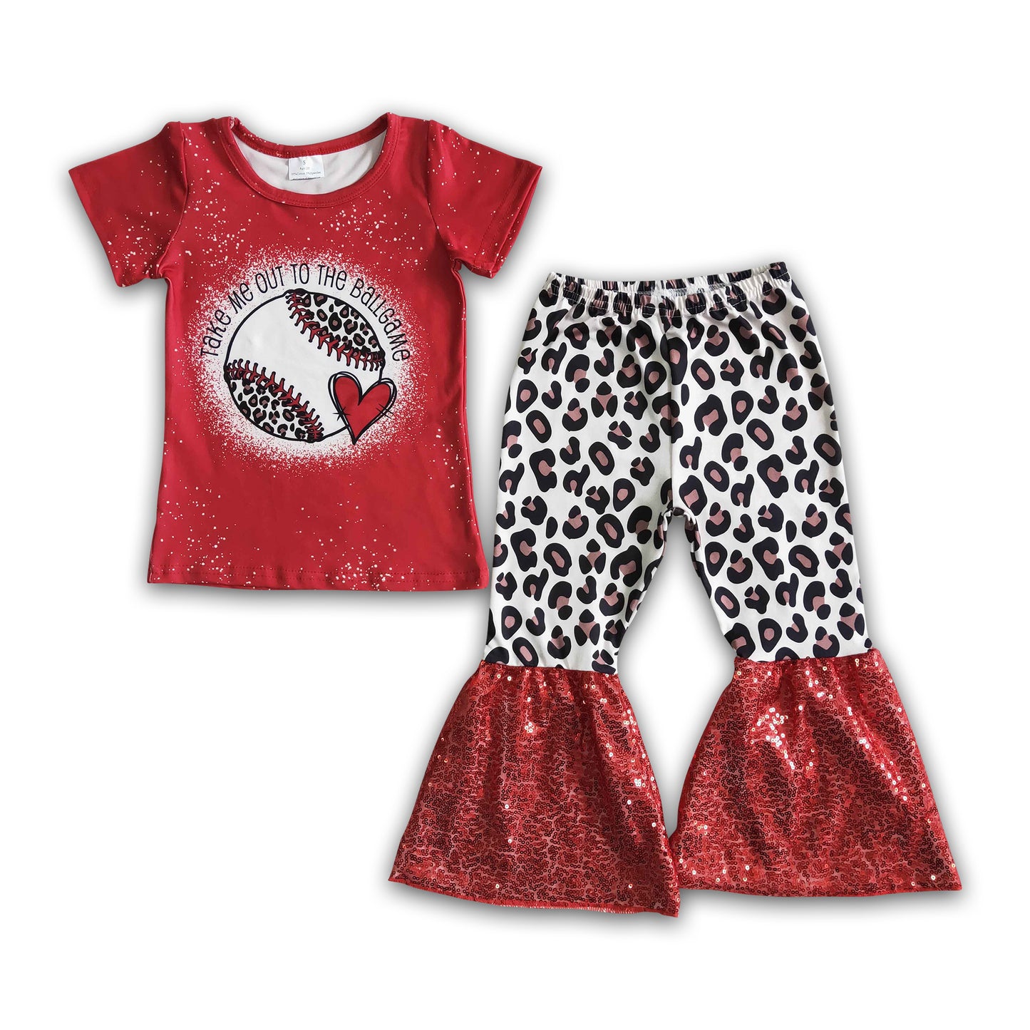 Take me out to the ballgame shirt leopard sequin pants girls baseball clothes