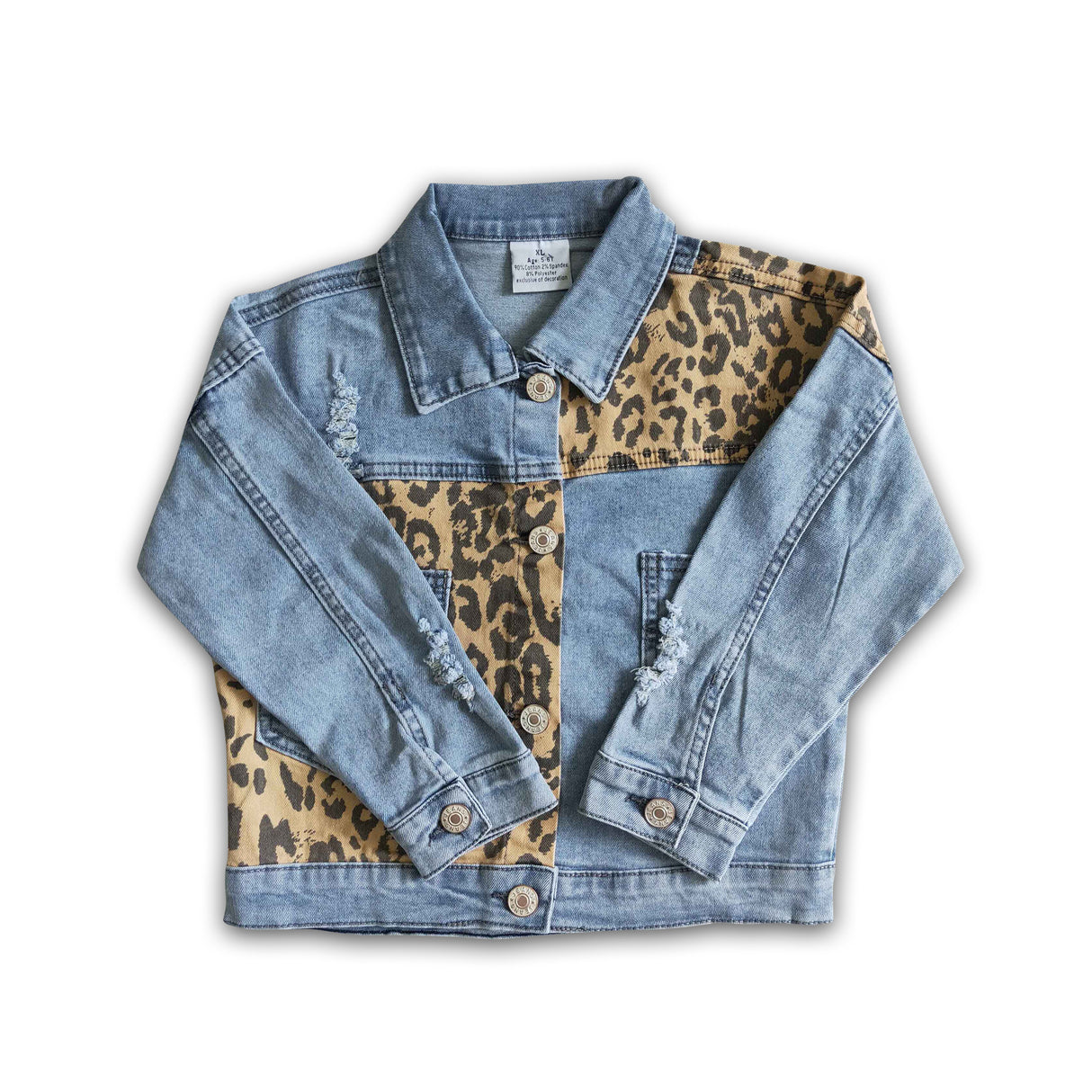 High quality girls leapord denim jackets
