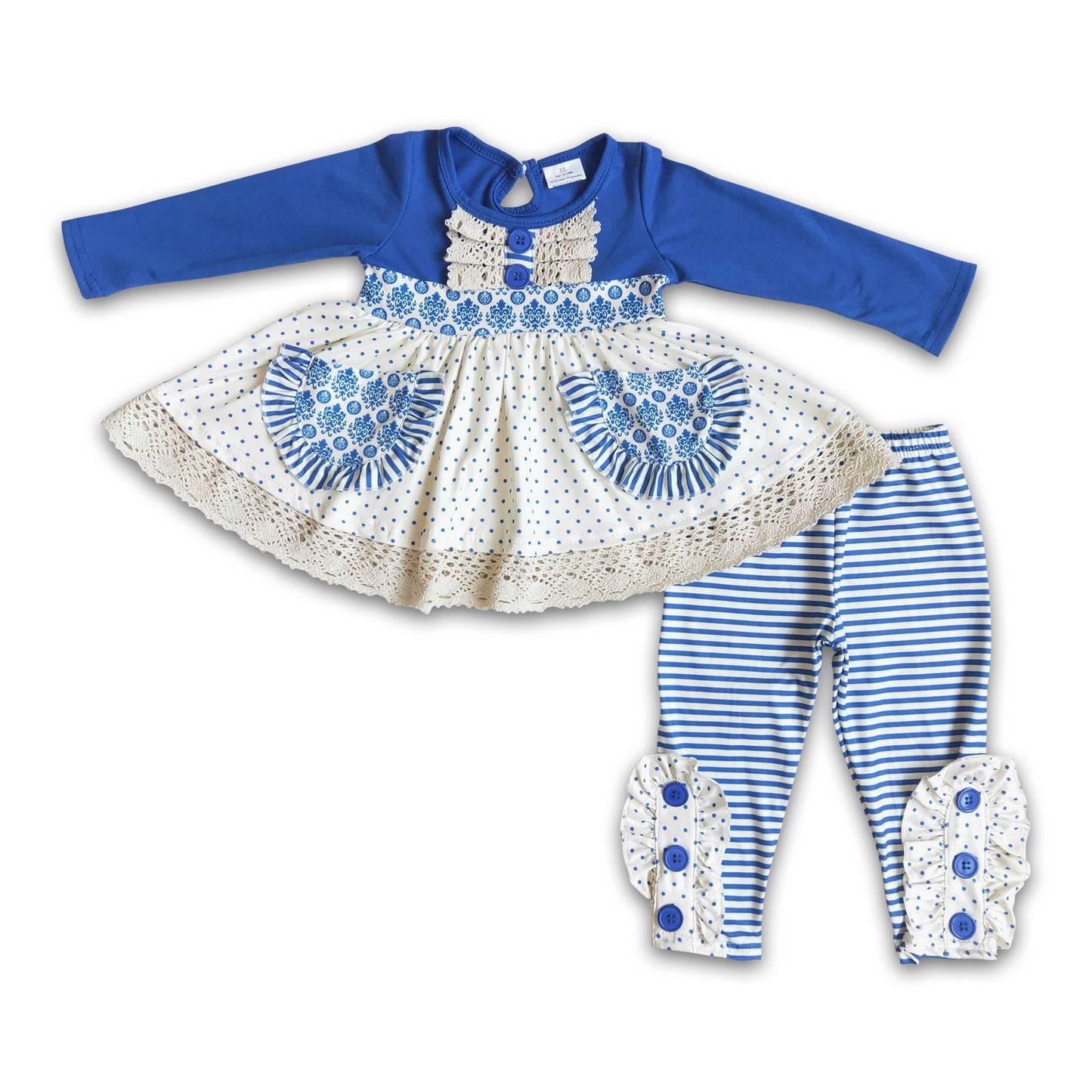 Blue pocket twirl tunic girls boutique fall clothing set