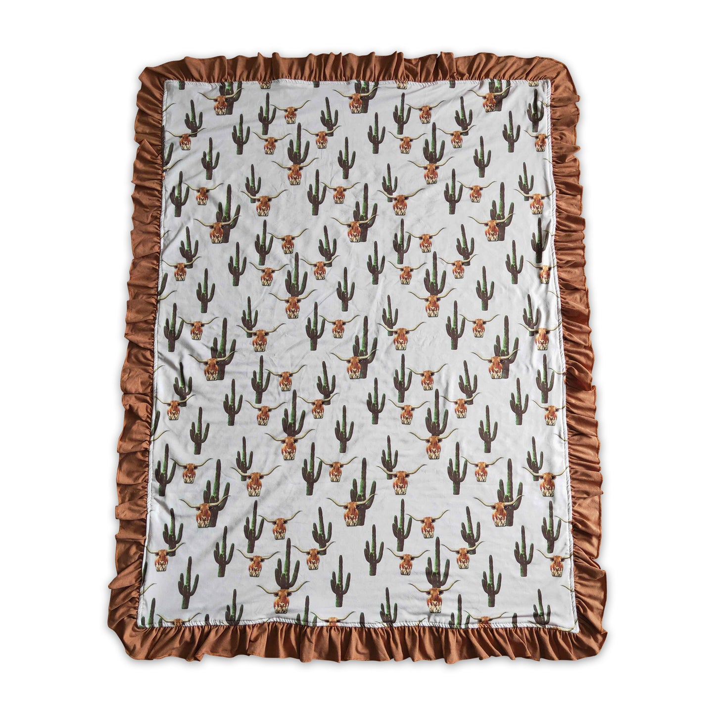 Cow cactus print ruffle minky baby kids blankets