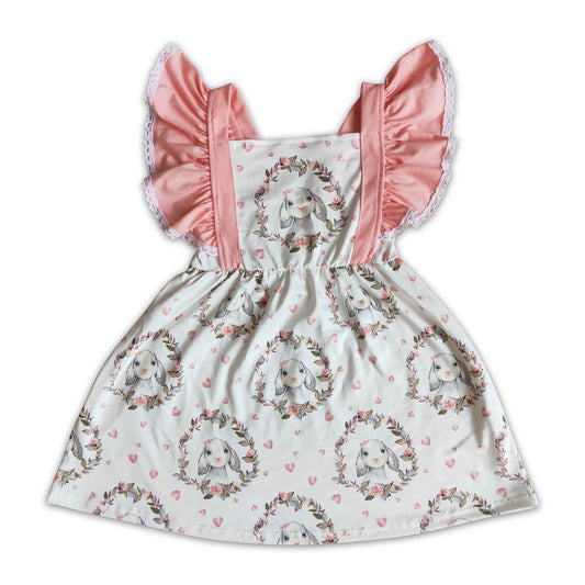 Bunny print flutter sleeve baby girls easter dresses