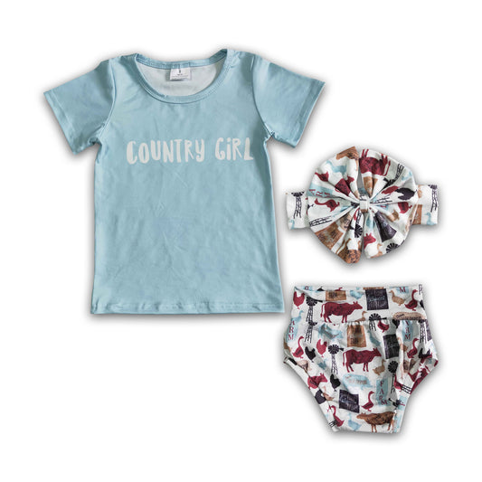 Country girl shirt farm print bummies baby girls clothes