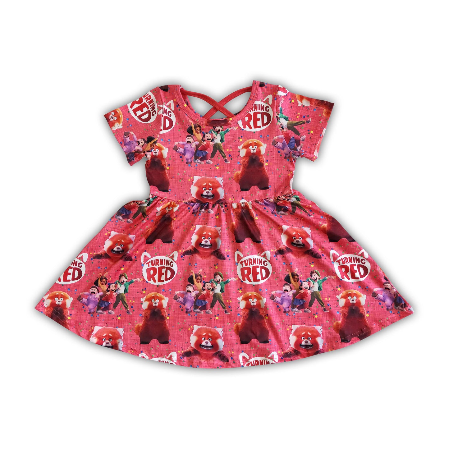 Short sleeve cute red baby girls summer twirl dresses