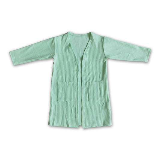 Green long sleeve pockets spring cotton cardigan