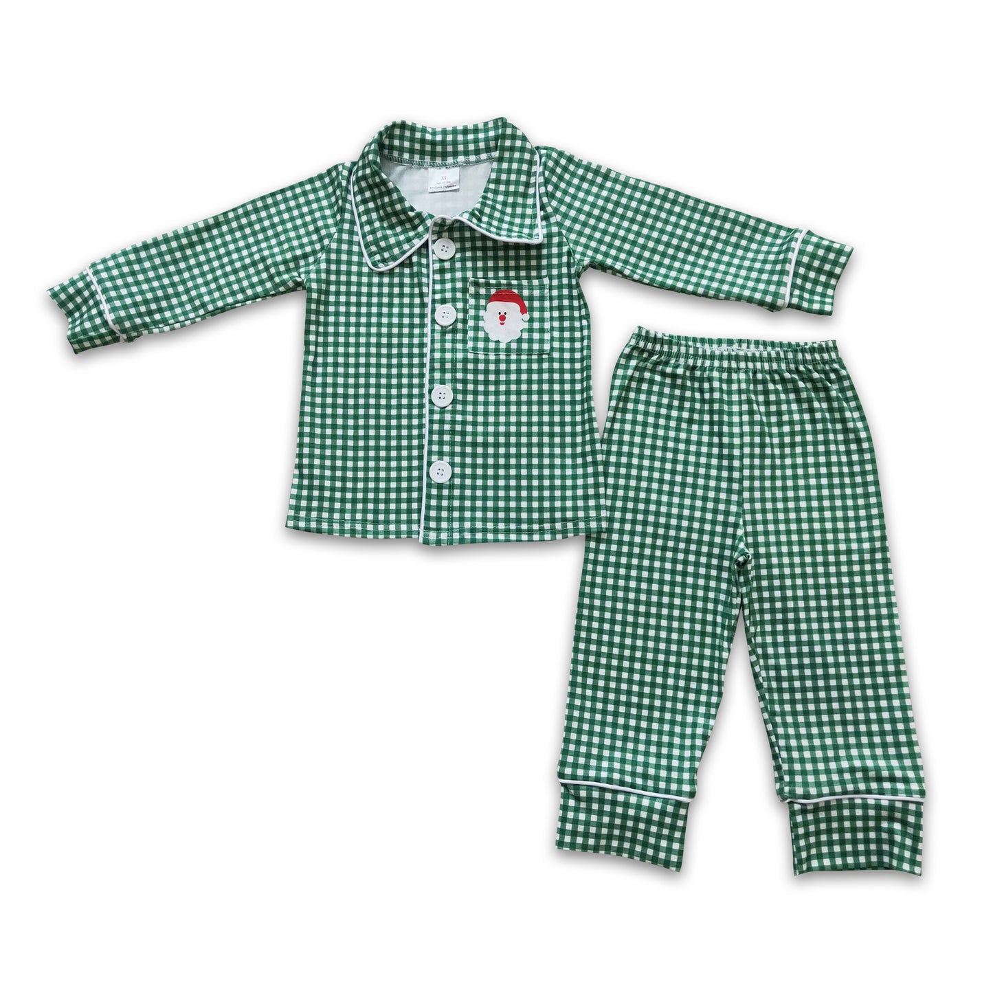 Green gingham santa pocket boy Christmas pajamas