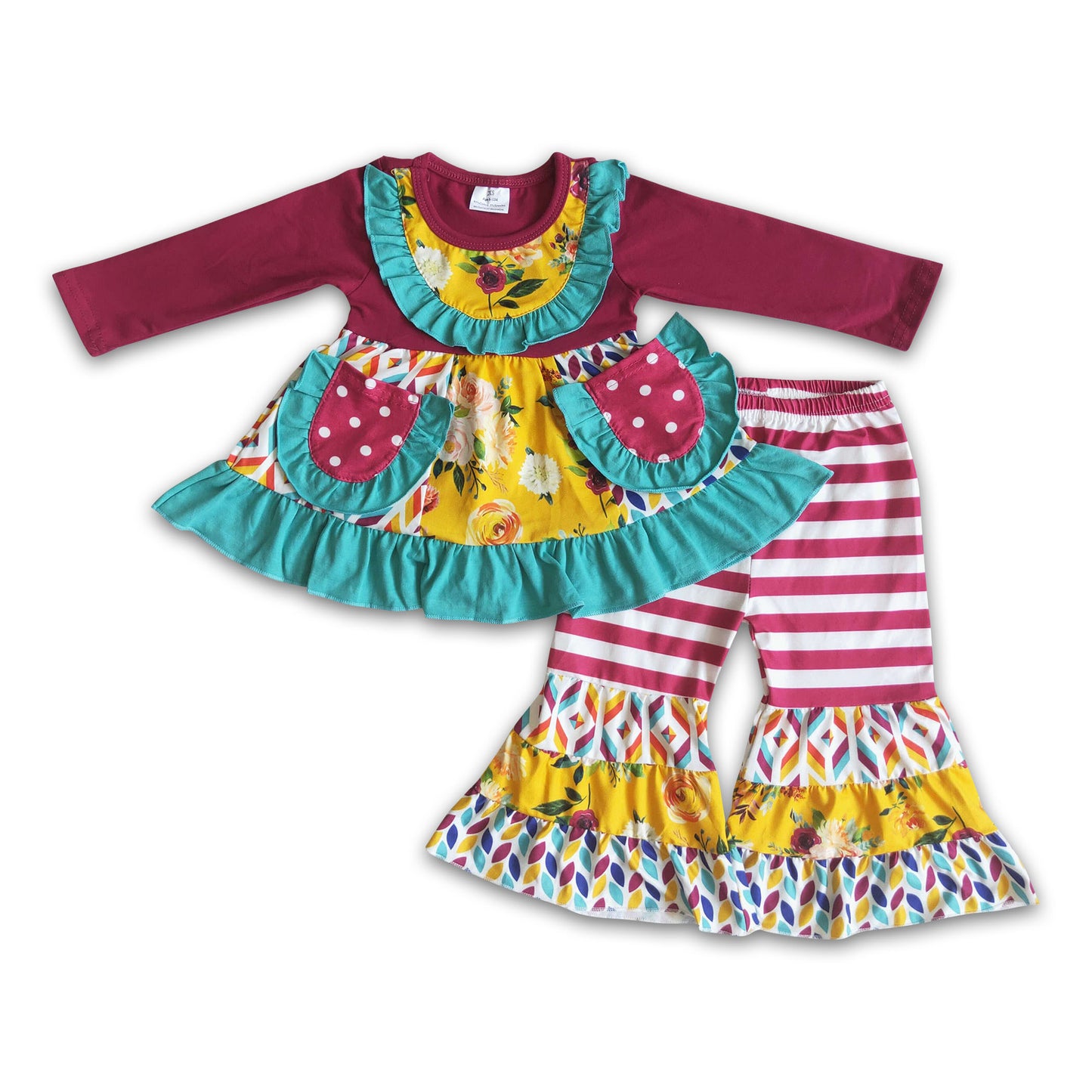 Maroon pockets patchwork girls boutique fall clothing