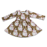 Santa leopard long sleeve girls Christmas dresses