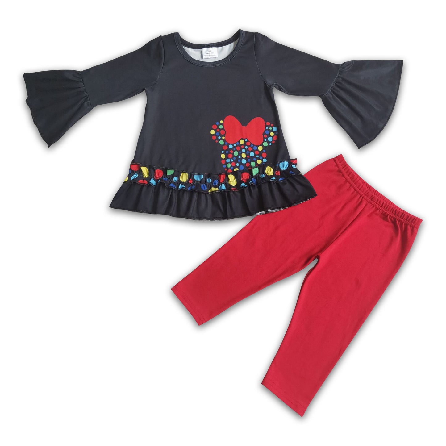 Black mouse screen print shirt match red leggings set