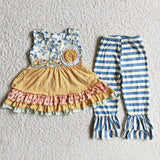 Girl Floral Tunic Striped Pants Outfit