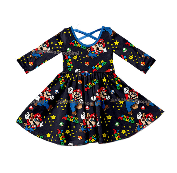 MOQ 5 black blue game girls twirl dresses