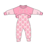MOQ 5 pink Christmas tree jumpsuit top girls Christmas set