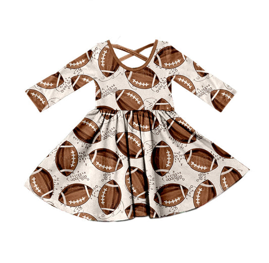MOQ 5 brown football kids girls twirl dresses
