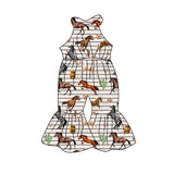 MOQ 5 horse stripe western girls sleeveless jumpsuit