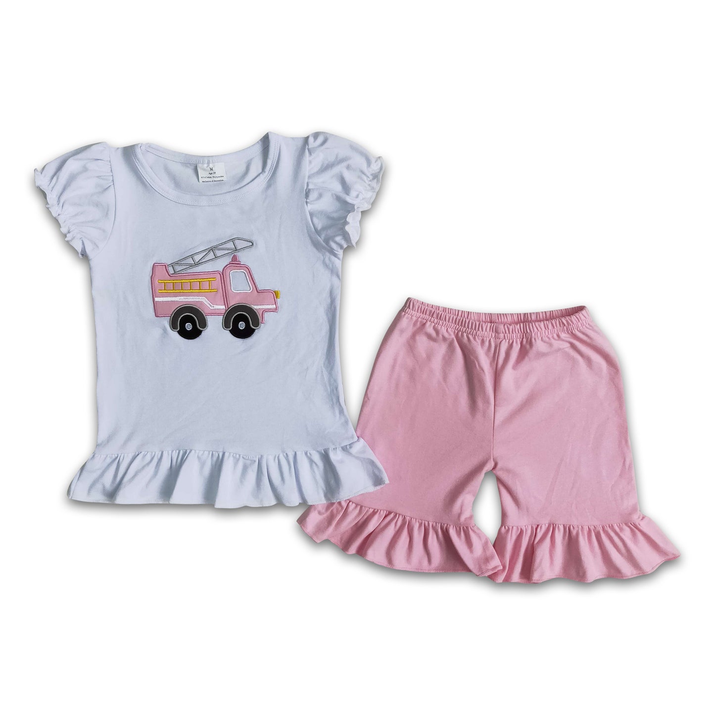 Fire truck embroidery girls outfits
