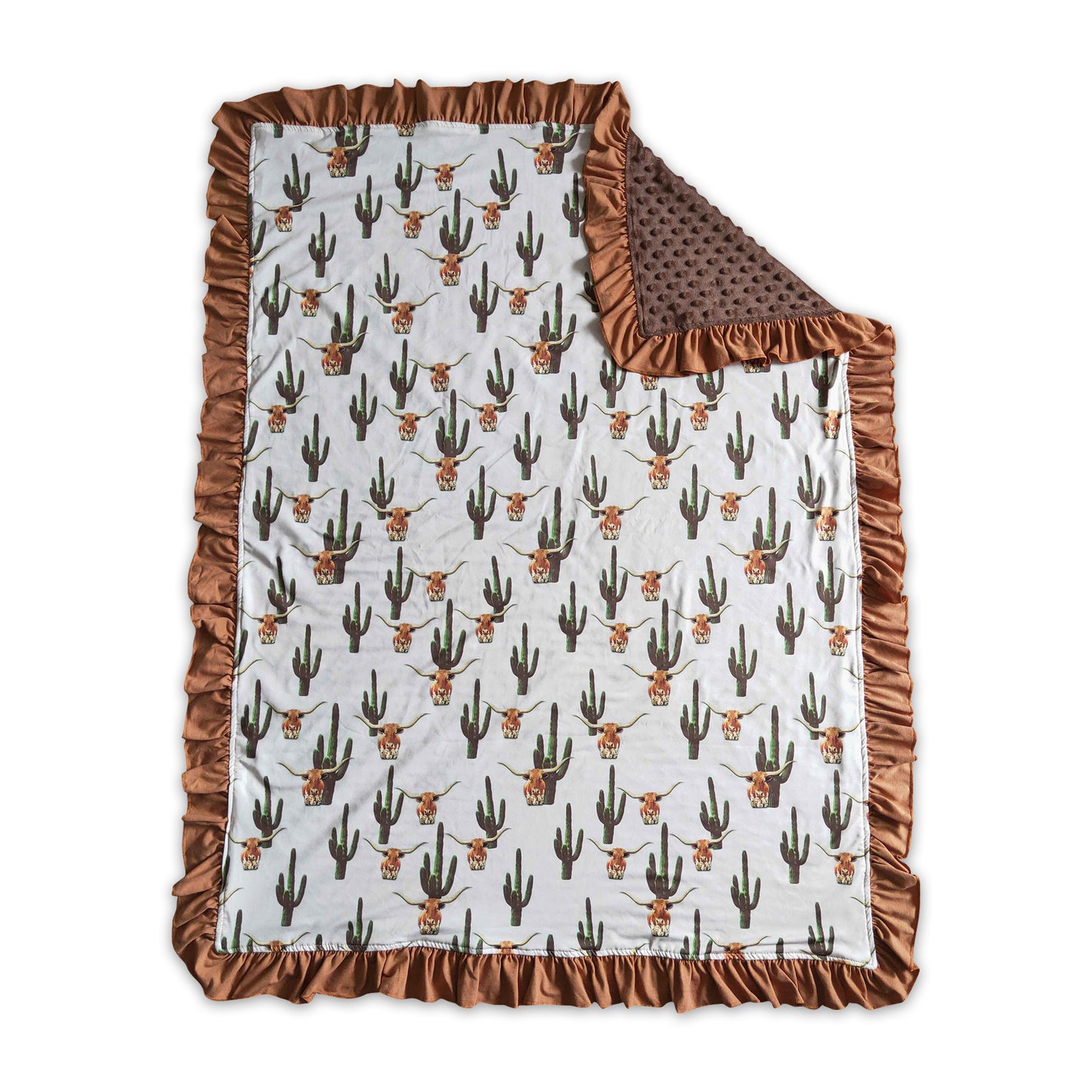 Cow cactus print ruffle minky baby kids blankets