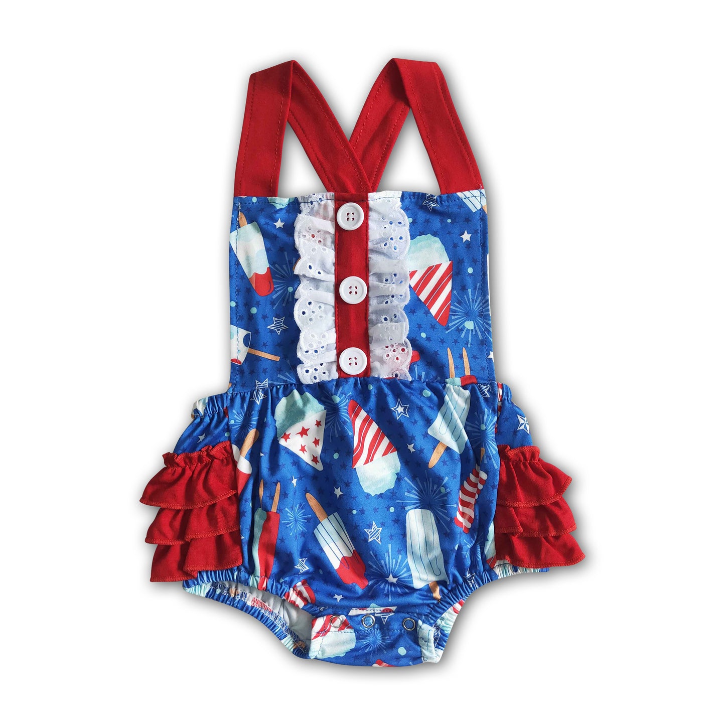 Popsicle ruffle bubbles baby 4th of July romper
